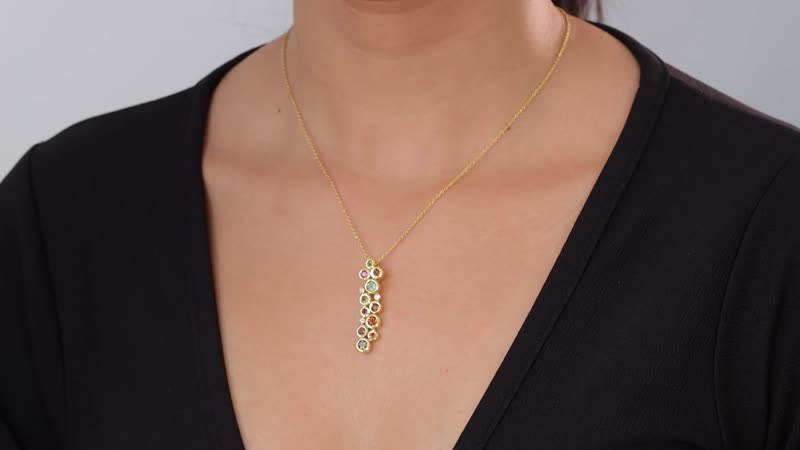 Multi-Tourmaline and White Zircon Bubble Pendant Necklace 20 Inches in Vermeil Yellow Gold Over Sterling Silver 1.70 ctw