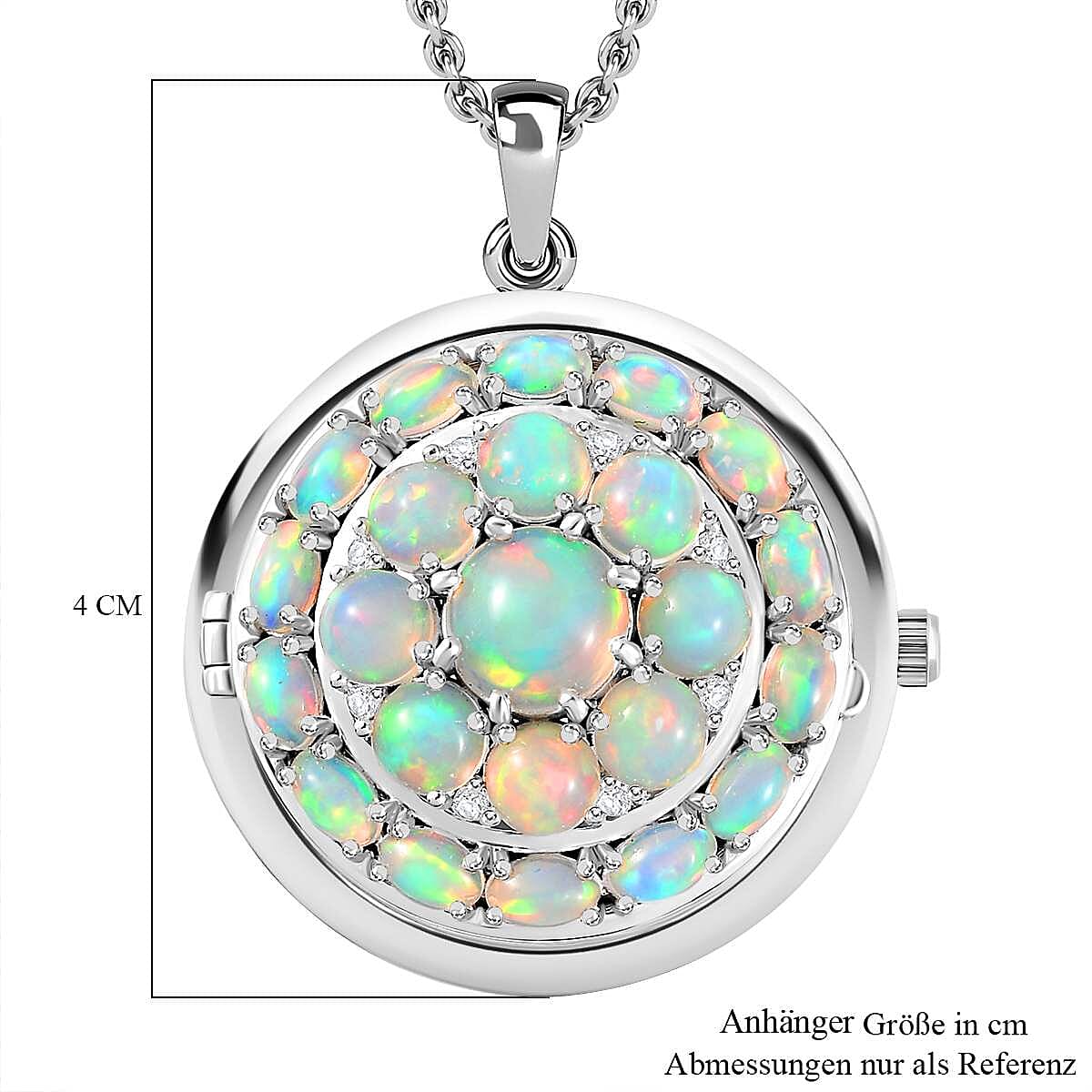 Ethiopian Welo Opal and White Zircon Pendant 7.90 ctw Necklace in Rhodium Over Sterling Silver 18 Inches