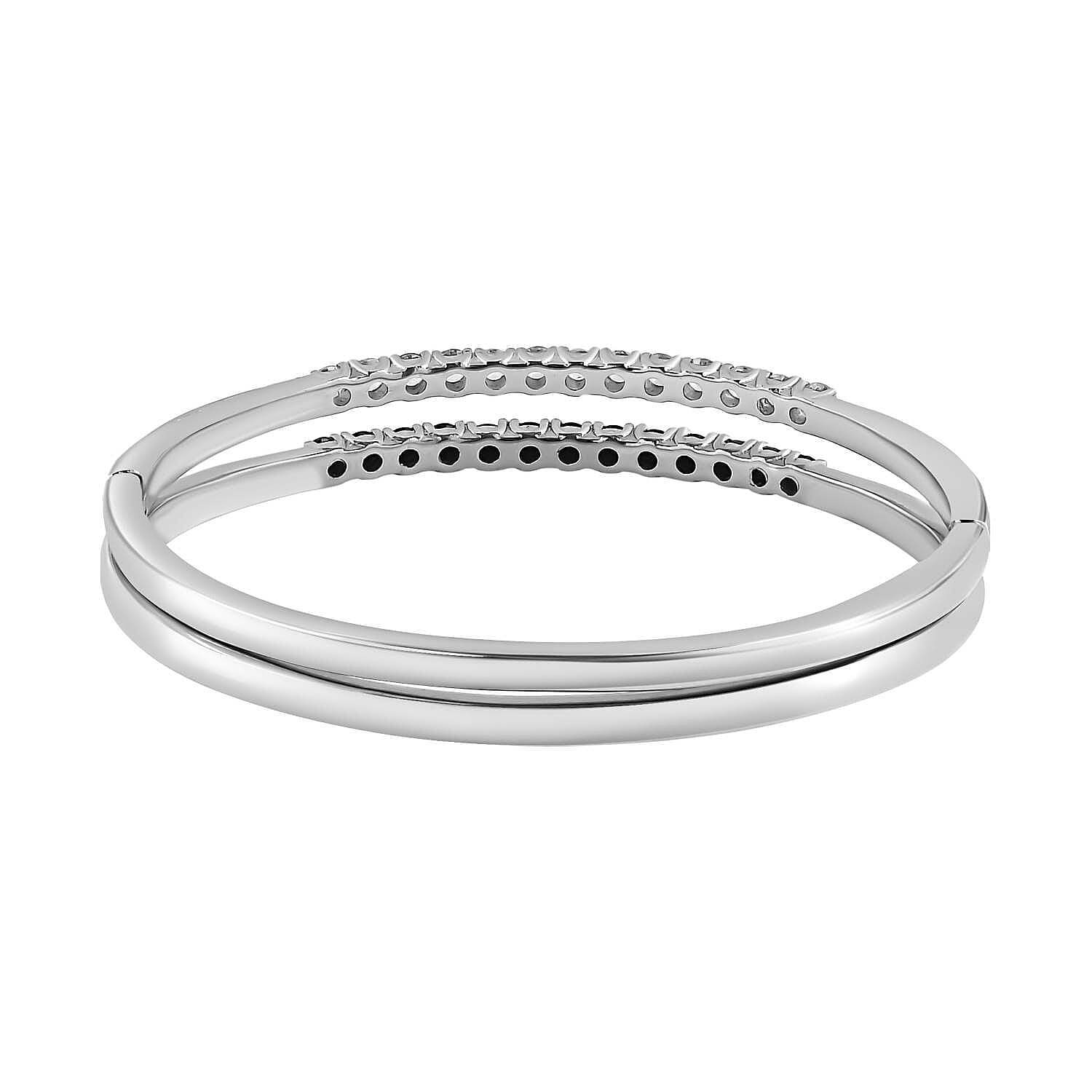 Set of 2 Thai Black Spinel and White Zircon Bangle Bracelet in Stainless Steel (6.50 In) 3.85 ctw