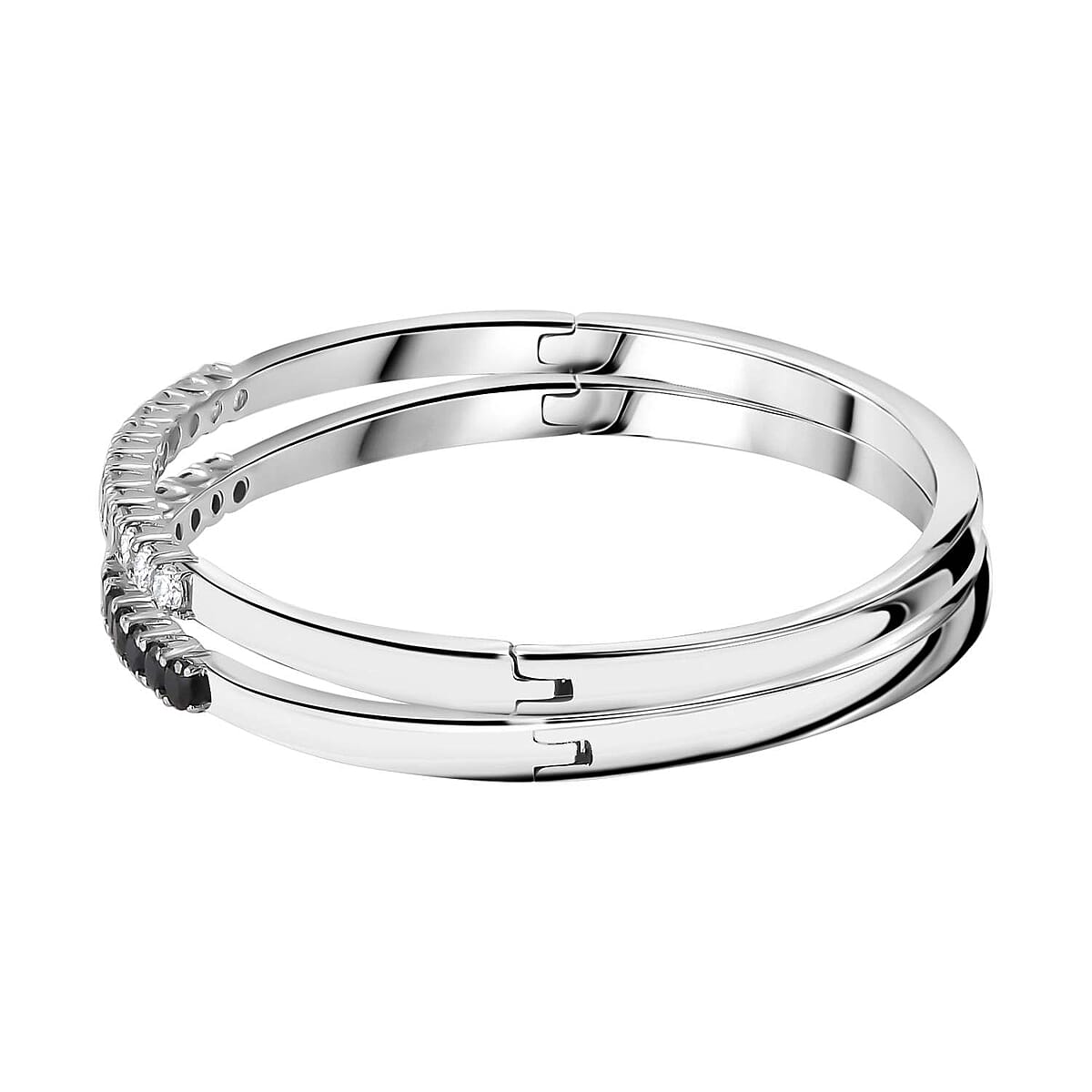 Set of 2 Thai Black Spinel and White Zircon Bangle Bracelet in Stainless Steel (7.25 In) 3.85 ctw image number 3