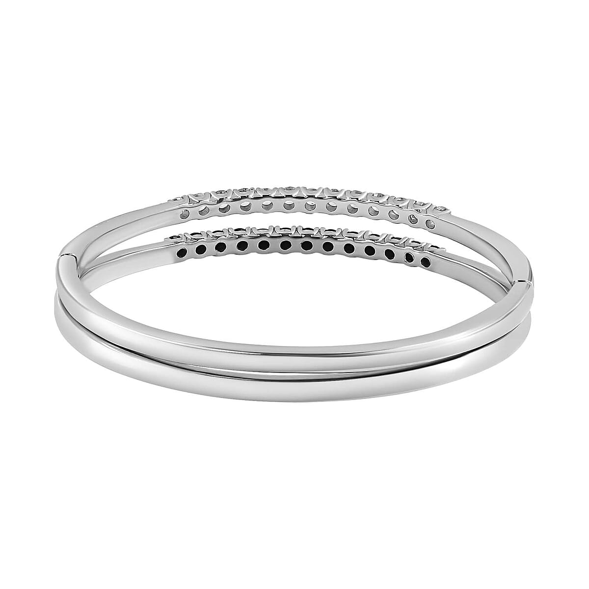 Set of 2 Thai Black Spinel and White Zircon Bangle Bracelet in Stainless Steel (7.25 In) 3.85 ctw image number 4