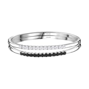 Set of 2 Thai Black Spinel and White Zircon Bangle Bracelet in Stainless Steel (8.00 In) 3.85 ctw