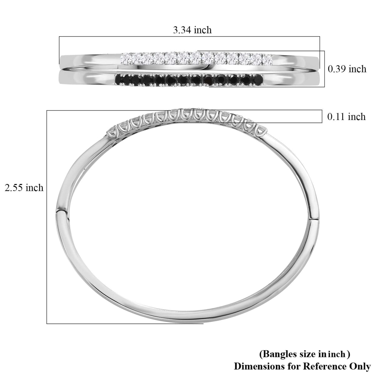 Set of 2 Thai Black Spinel and White Zircon Bangle Bracelet in Stainless Steel (8.00 In) 3.85 ctw image number 5