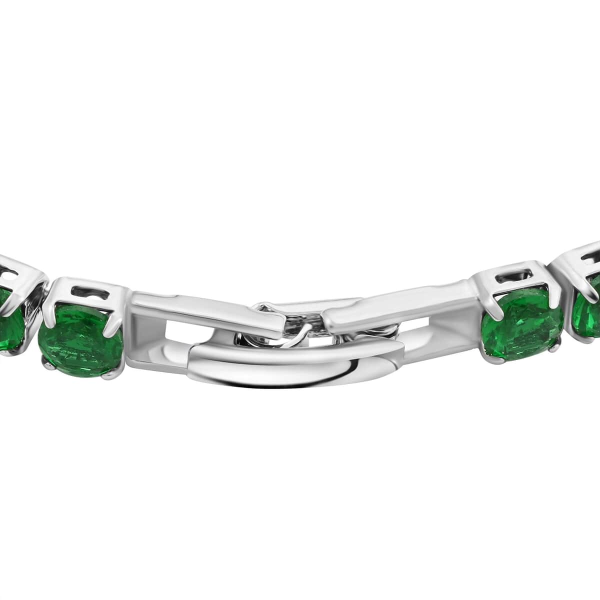 Simulated Green Diamond Earrings and Bracelet (6.75In) in Silvertone image number 3