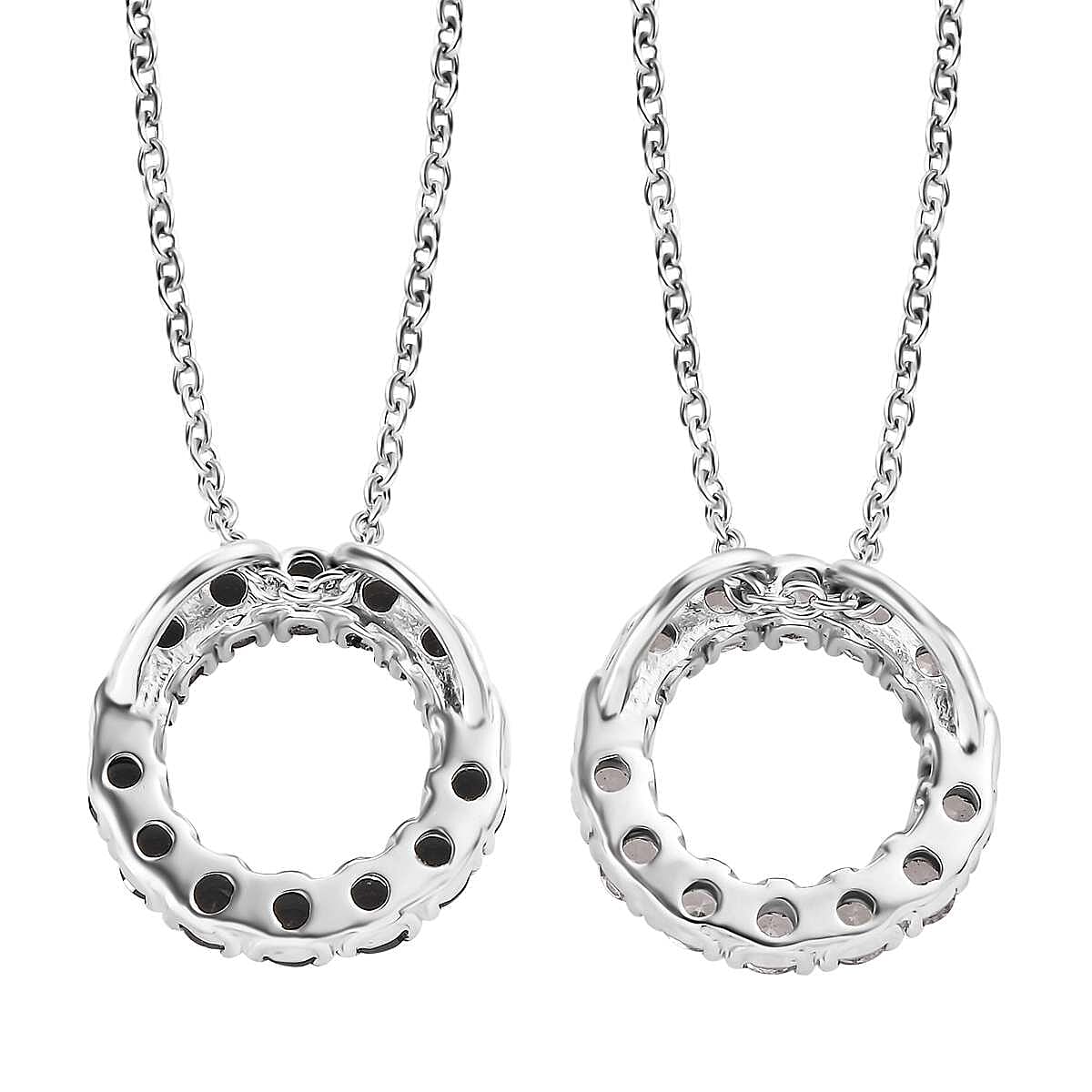 6 Piece Set Thai Black Spinel, White Zircon Hoop Earrings, 5 Stone Ring Size 5 and Circle Pendant Necklace 20 Inches in Stainless Steel 9.00 ctw