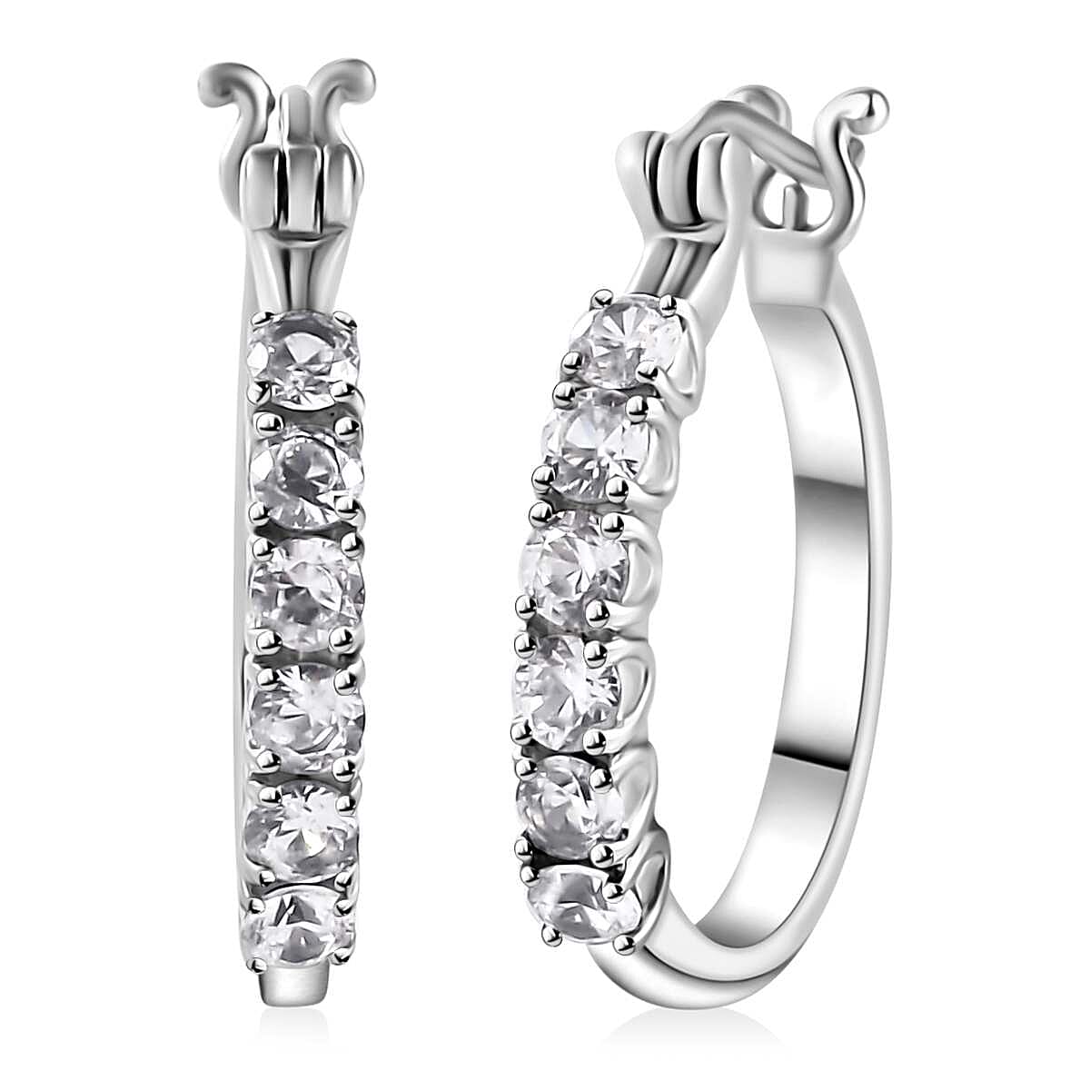 6 Piece Set Thai Black Spinel, White Zircon Hoop Earrings, 5 Stone Ring Size 5 and Circle Pendant Necklace 20 Inches in Stainless Steel 9.00 ctw