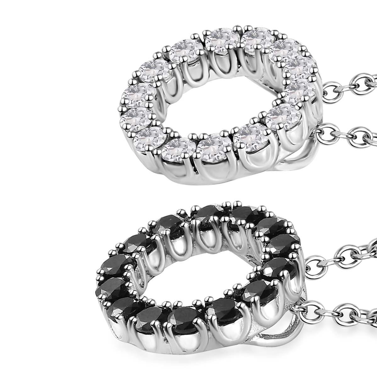6 Piece Set - Thai Black Spinel, White Zircon Hoop Earrings, 5 Stone Ring Size 6 and Circle Pendant Necklace 20 Inches in Stainless Steel 9.00 ctw image number 6