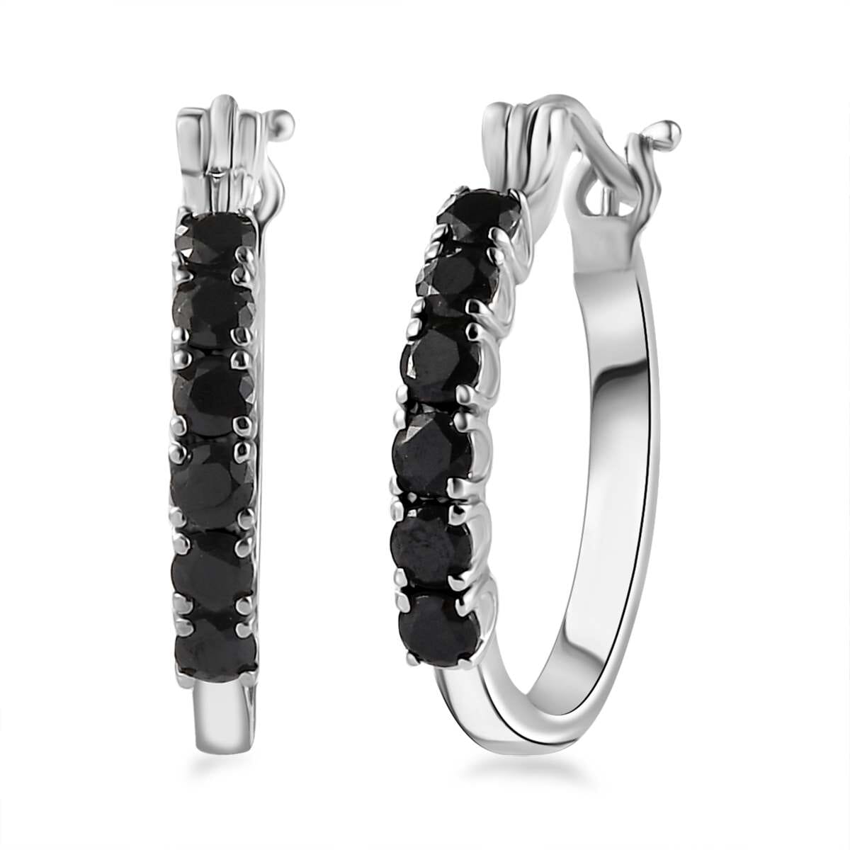 6 Piece Set - Thai Black Spinel, White Zircon Hoop Earrings, 5 Stone Ring Size 6 and Circle Pendant Necklace 20 Inches in Stainless Steel 9.00 ctw image number 8
