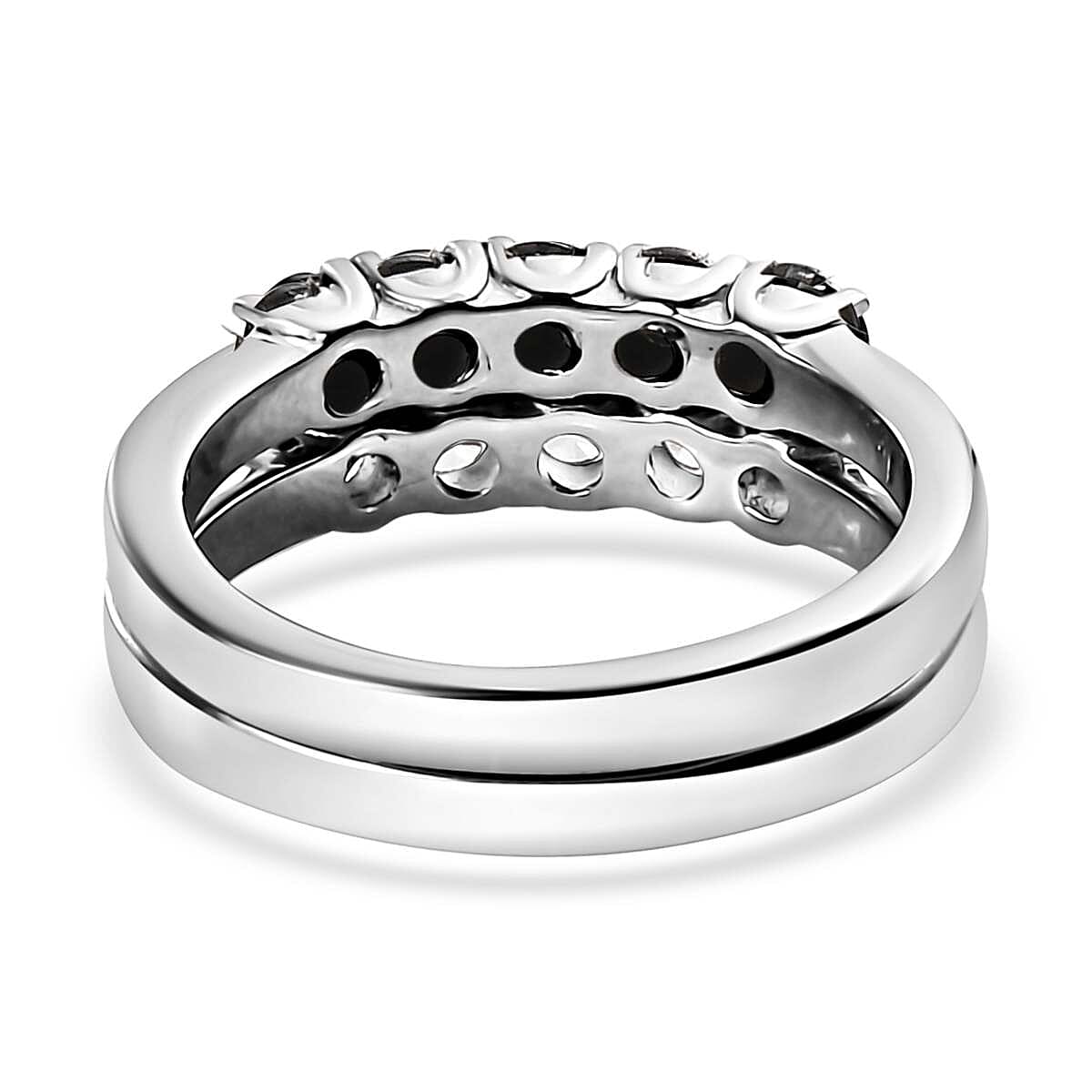 6 Piece Set - Thai Black Spinel, White Zircon Hoop Earrings, 5 Stone Ring Size 7 and Circle Pendant Necklace 20 Inches in Stainless Steel 9.00 ctw image number 4