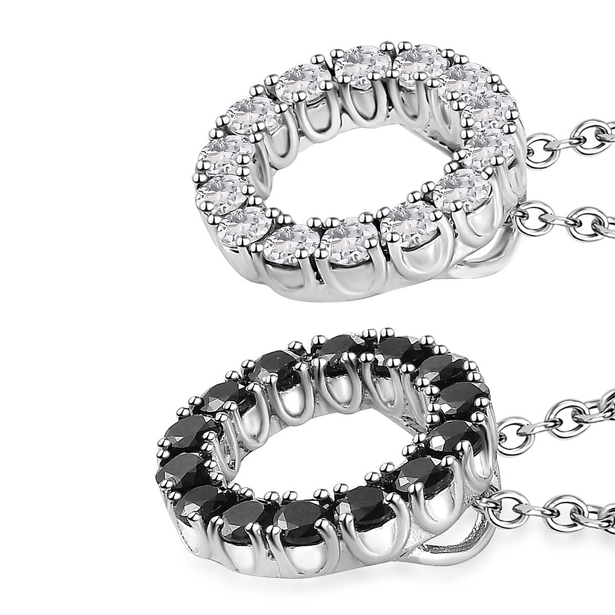 6 Piece Set - Thai Black Spinel, White Zircon Hoop Earrings, 5 Stone Ring Size 7 and Circle Pendant Necklace 20 Inches in Stainless Steel 9.00 ctw image number 6