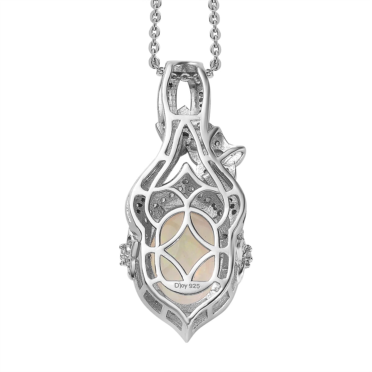 Premium Ethiopian Welo Opal and White Zircon Pendant Necklace 20 Inches in Platinum Over Sterling Silver 4.50 ctw