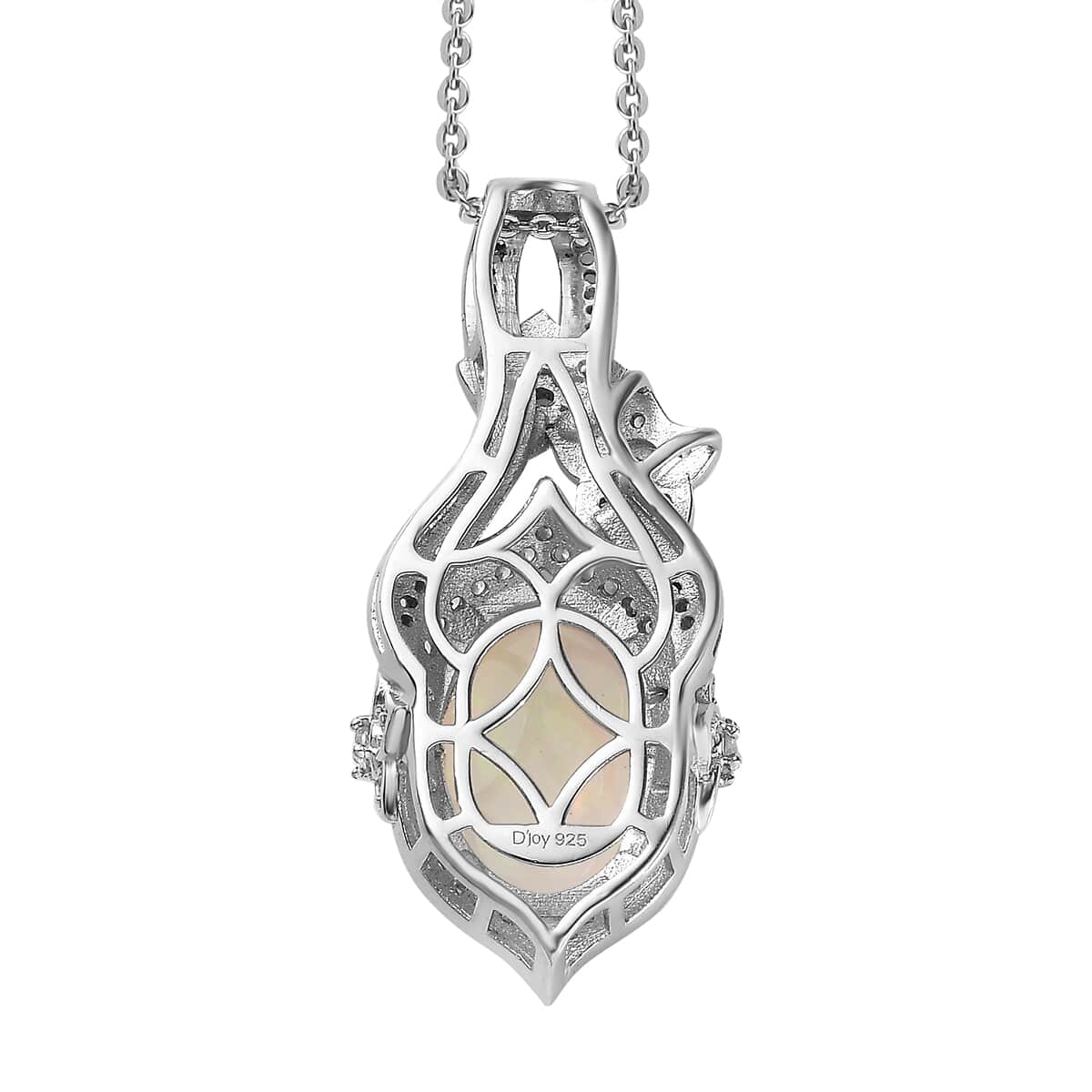 Premium Ethiopian Welo Opal and White Zircon Pendant Necklace 20 Inches in Platinum Over Sterling Silver 4.50 ctw image number 5
