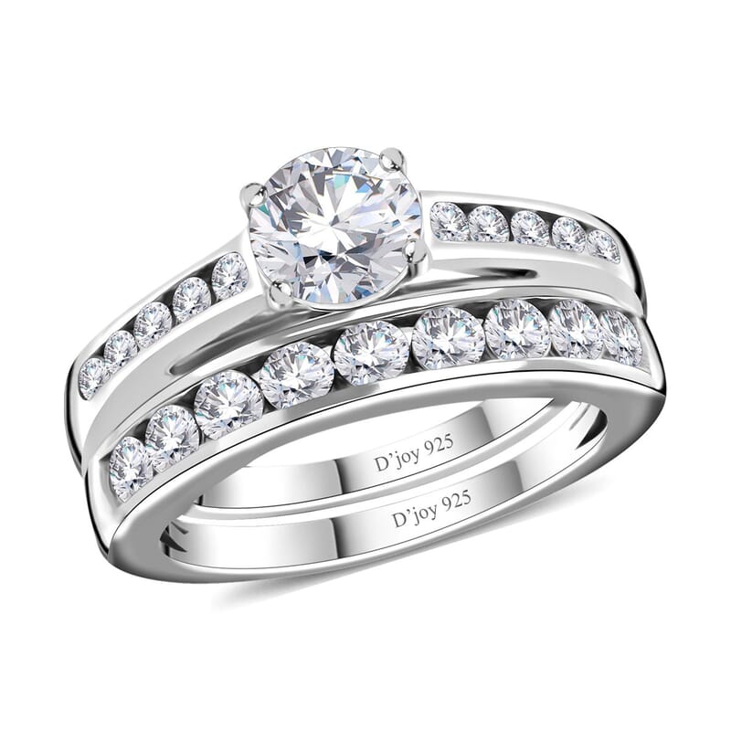 Moissanite Set of 2 Stackable Ring in Platinum Over Sterling Silver (Size 6.0) 1.50 ctw