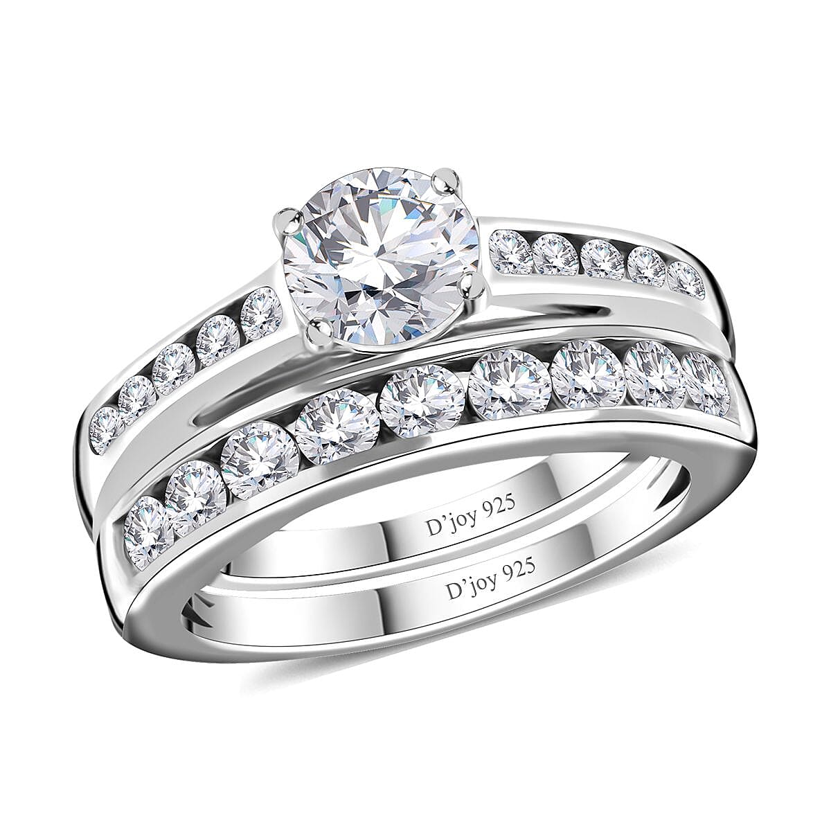 Moissanite Set of 2 Stackable Ring in Platinum Over Sterling Silver (Size 7.0) 1.50 ctw image number 0