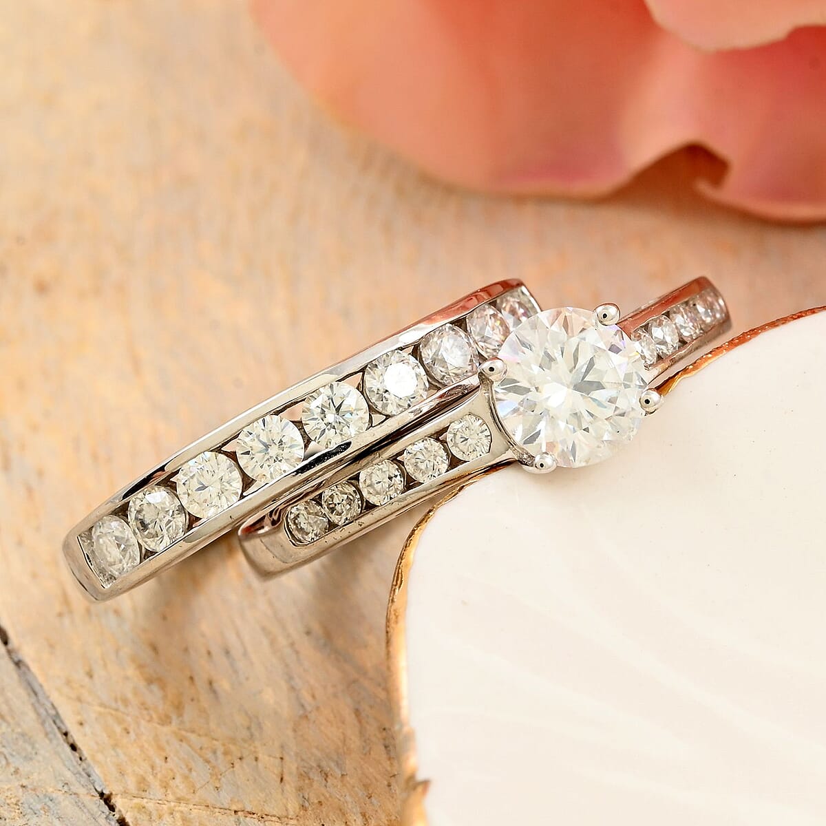 Moissanite Set of 2 Stackable Ring in Platinum Over Sterling Silver (Size 7.0) 1.50 ctw image number 1