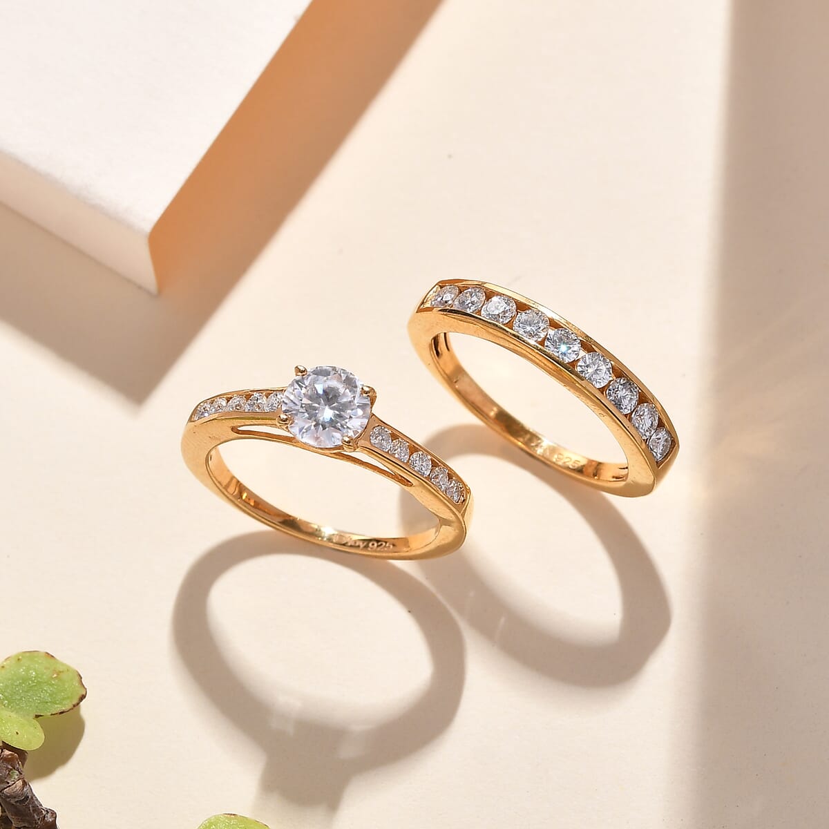 Set of 2 Moissanite 1.50 ctw Stackable Ring in Vermeil Yellow Gold Over Sterling Silver (Size 6.0) image number 1
