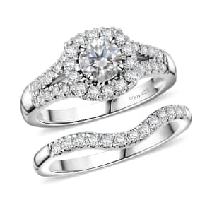 Moissanite 1.10 ctw Stackable Set of 2 Ring in Platinum Over Sterling Silver (Size 6.0)