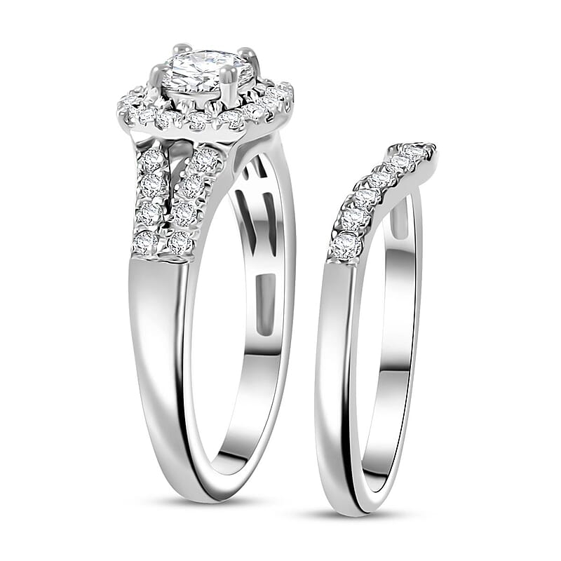 Moissanite 1.10 ctw Stackable Set of 2 Ring in Platinum Over Sterling Silver (Size 6.0)
