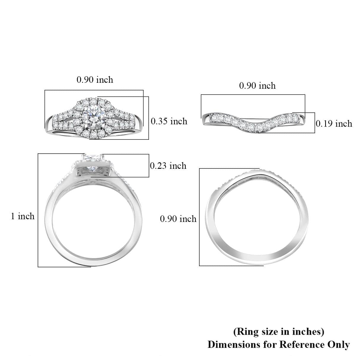 Moissanite 1.10 ctw Stackable Set of 2 Ring in Platinum Over Sterling Silver (Size 6.0) image number 4