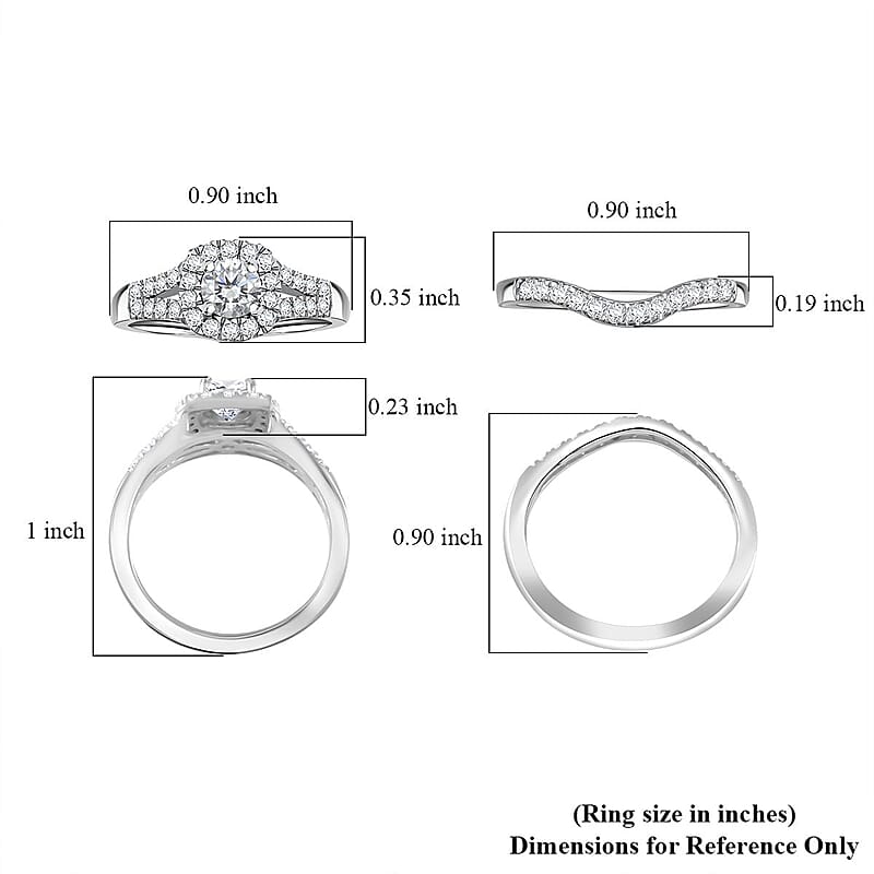 Moissanite 1.10 ctw Stackable Set of 2 Ring in Platinum Over Sterling Silver (Size 6.0)
