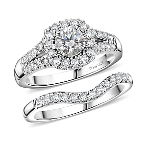 Moissanite 1.10 ctw Stackable Set of 2 Ring in Platinum Over Sterling Silver (Size 7.0)