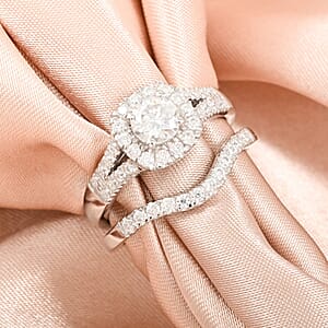 Moissanite 1.10 ctw Stackable Set of 2 Ring in Platinum Over Sterling Silver (Size 7.0)
