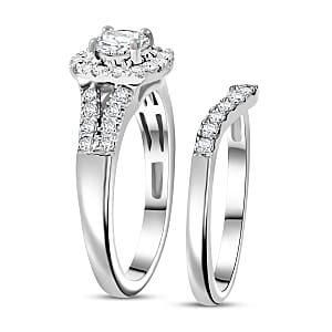 Moissanite 1.10 ctw Stackable Set of 2 Ring in Platinum Over Sterling Silver (Size 7.0)