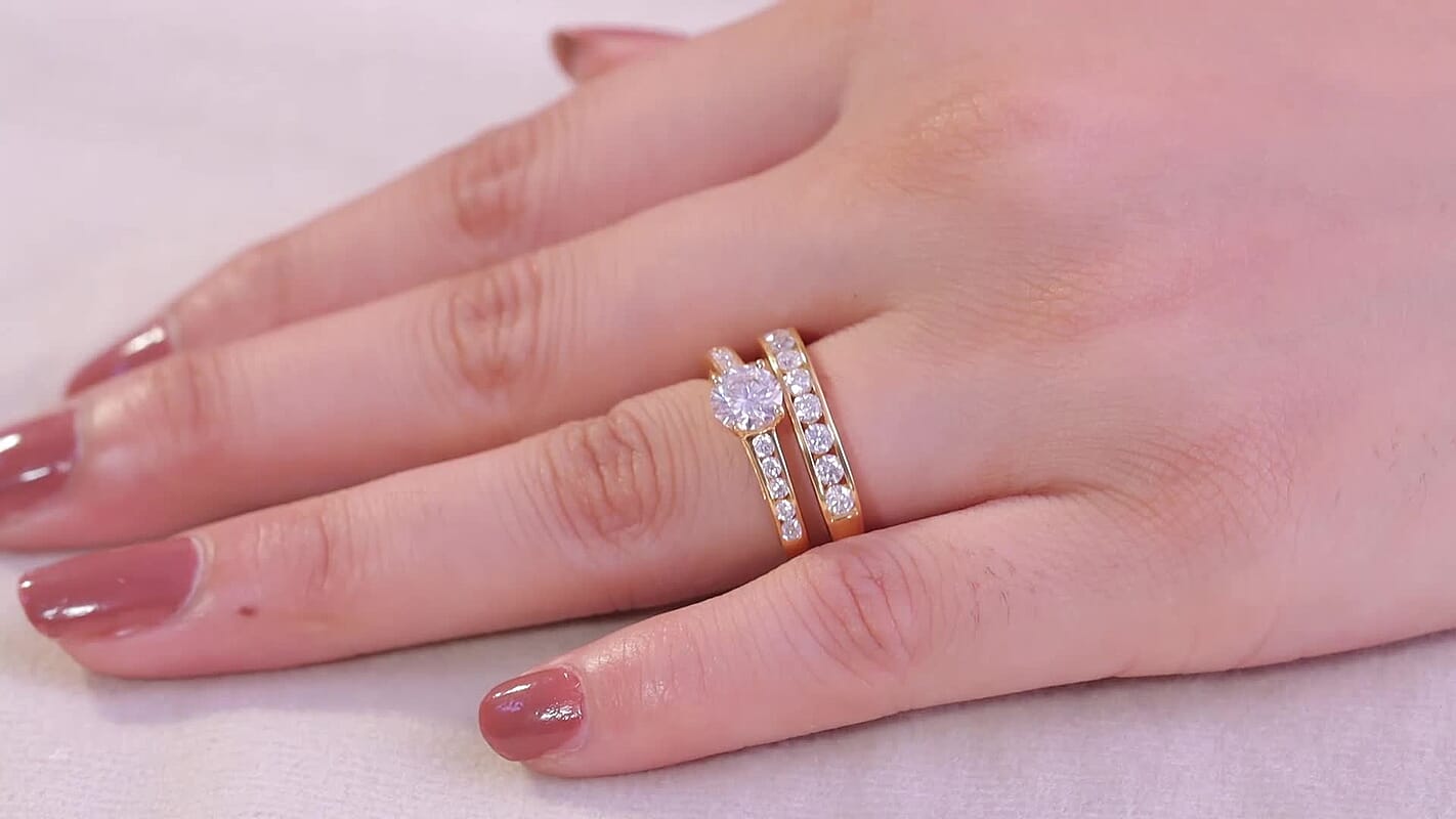 Set of 2 Moissanite 1.50 ctw Stackable Ring in Vermeil Yellow Gold Over Sterling Silver
