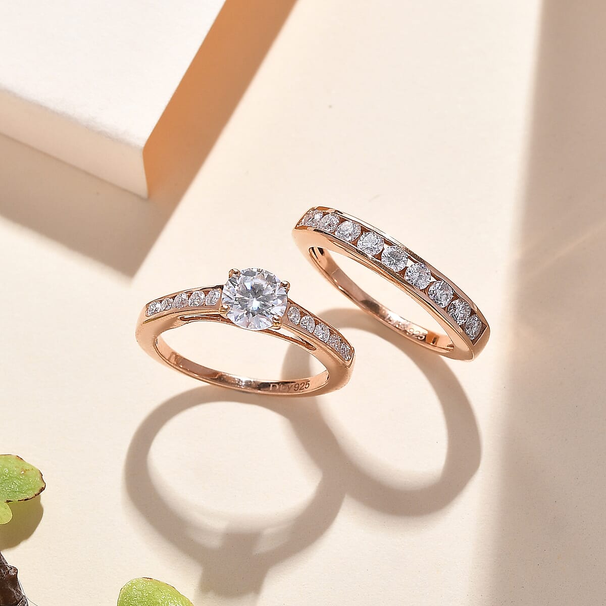 Set of 2 Moissanite 1.50 ctw Stackable Ring in Vermeil Rose Gold Over Sterling Silver (Size 6.0) image number 1