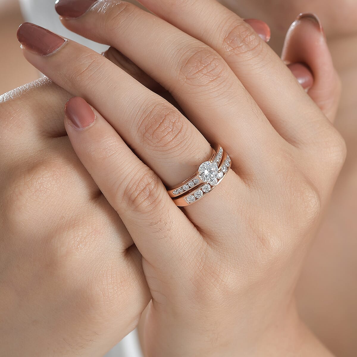Set of 2 Moissanite 1.50 ctw Stackable Ring in Vermeil Rose Gold Over Sterling Silver (Size 6.0) image number 2