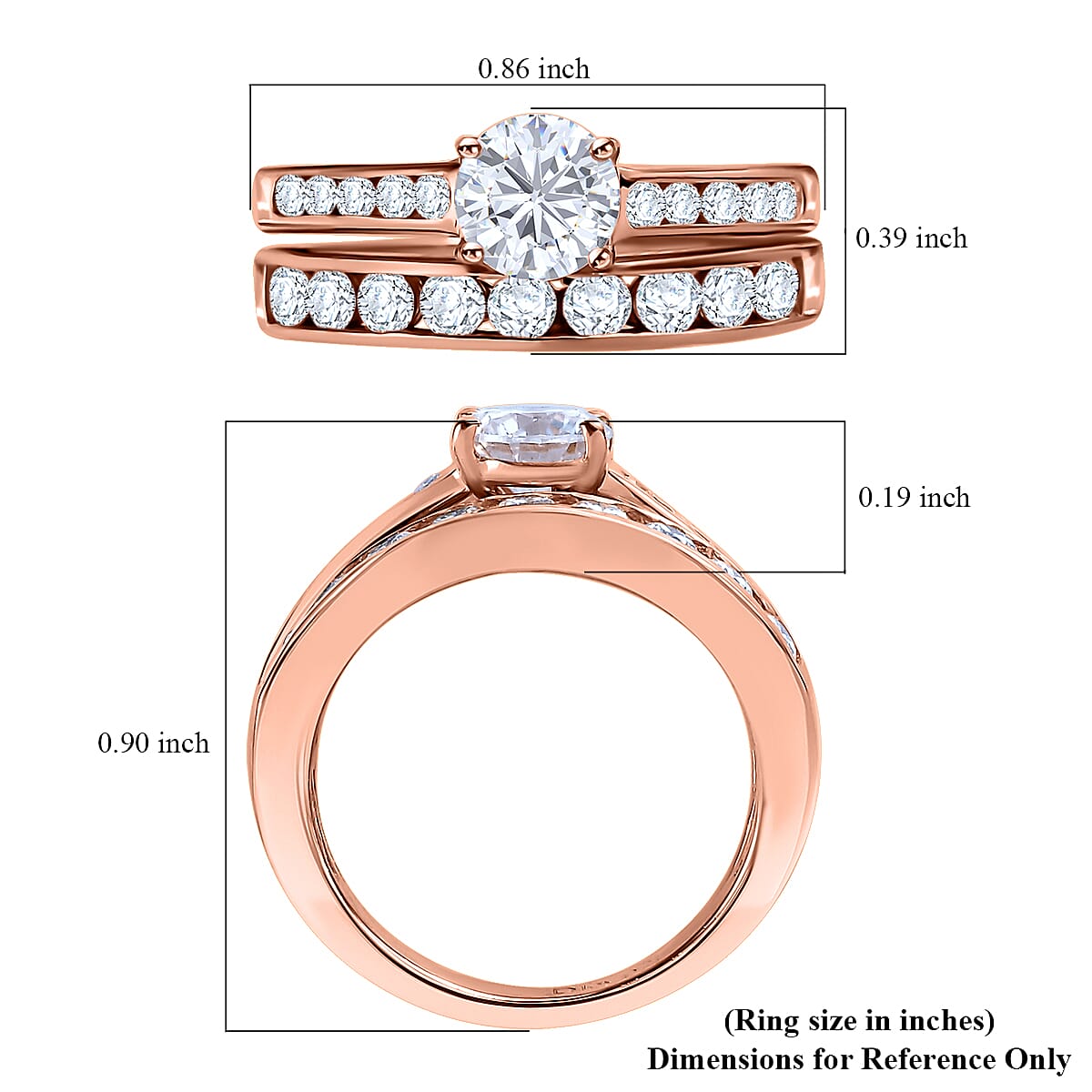 Set of 2 Moissanite 1.50 ctw Stackable Ring in Vermeil Rose Gold Over Sterling Silver (Size 6.0) image number 5