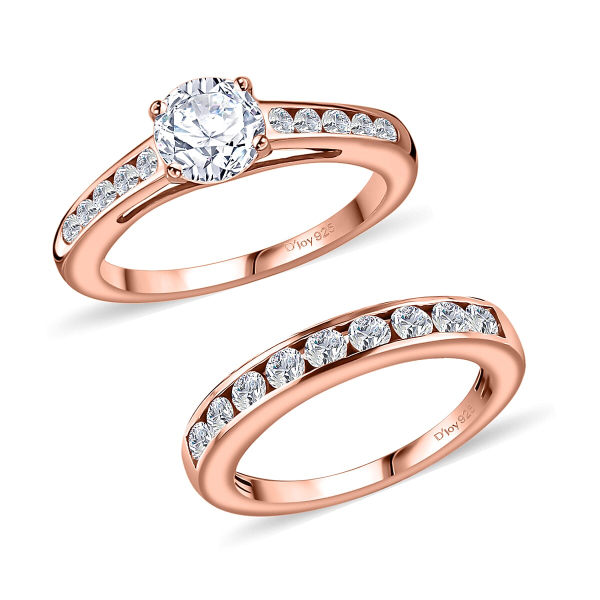 Set of 2 Moissanite 1.50 ctw Stackable Ring in Vermeil Rose Gold Over Sterling Silver (Size 6.0) image number 6