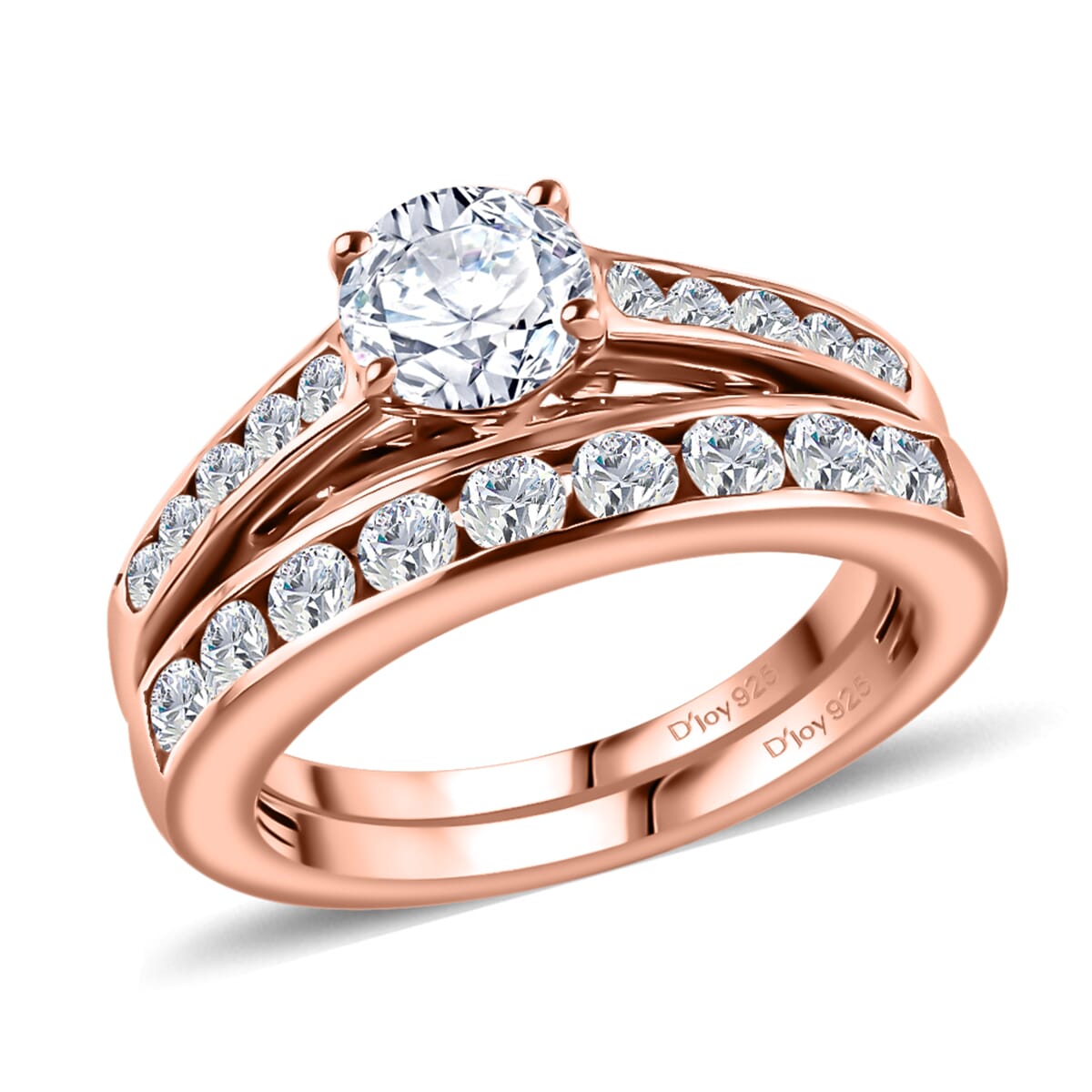 Set of 2 Moissanite 1.50 ctw Stackable Ring in Vermeil Rose Gold Over Sterling Silver (Size 9.0) image number 0