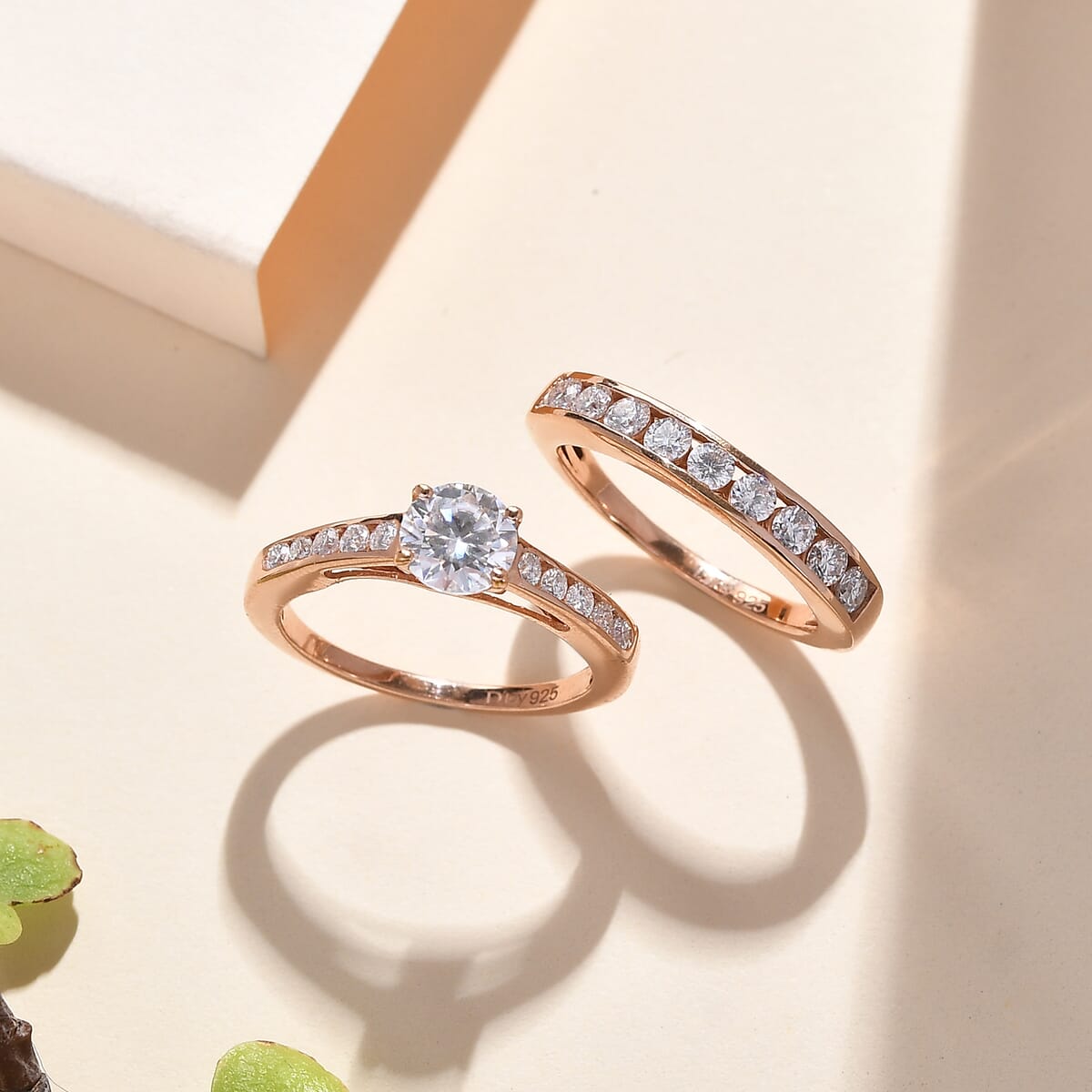 Set of 2 Moissanite 1.50 ctw Stackable Ring in Vermeil Rose Gold Over Sterling Silver (Size 9.0) image number 1