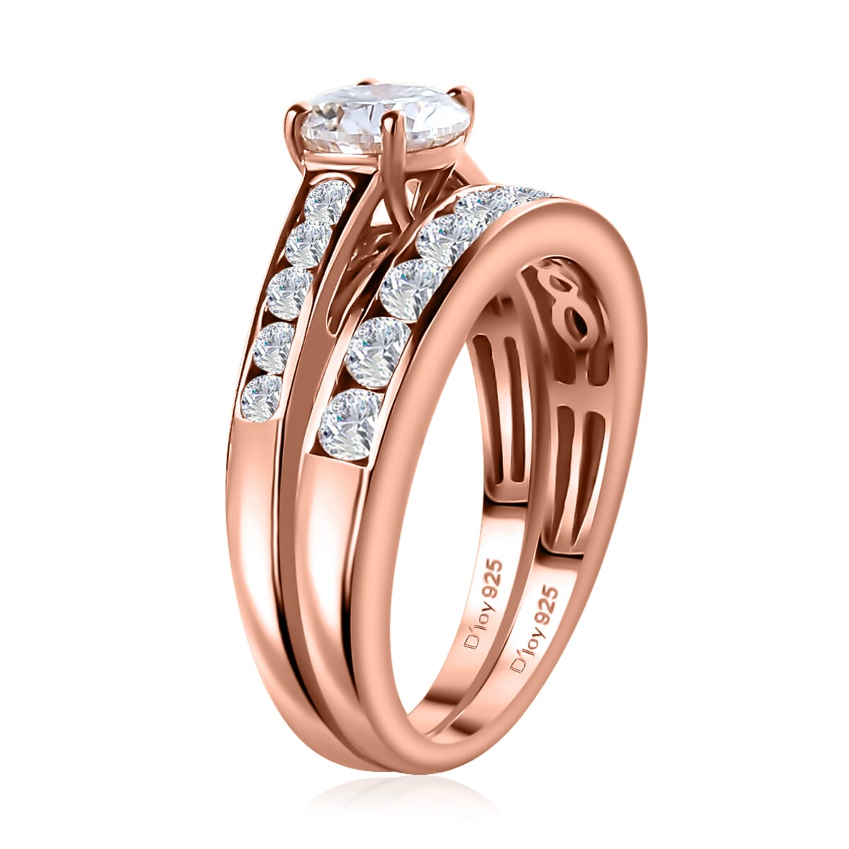 Set of 2 Moissanite 1.50 ctw Stackable Ring in Vermeil Rose Gold Over Sterling Silver (Size 9.0) image number 3