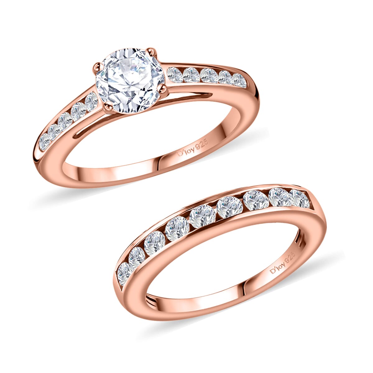 Set of 2 Moissanite 1.50 ctw Stackable Ring in Vermeil Rose Gold Over Sterling Silver (Size 9.0) image number 4
