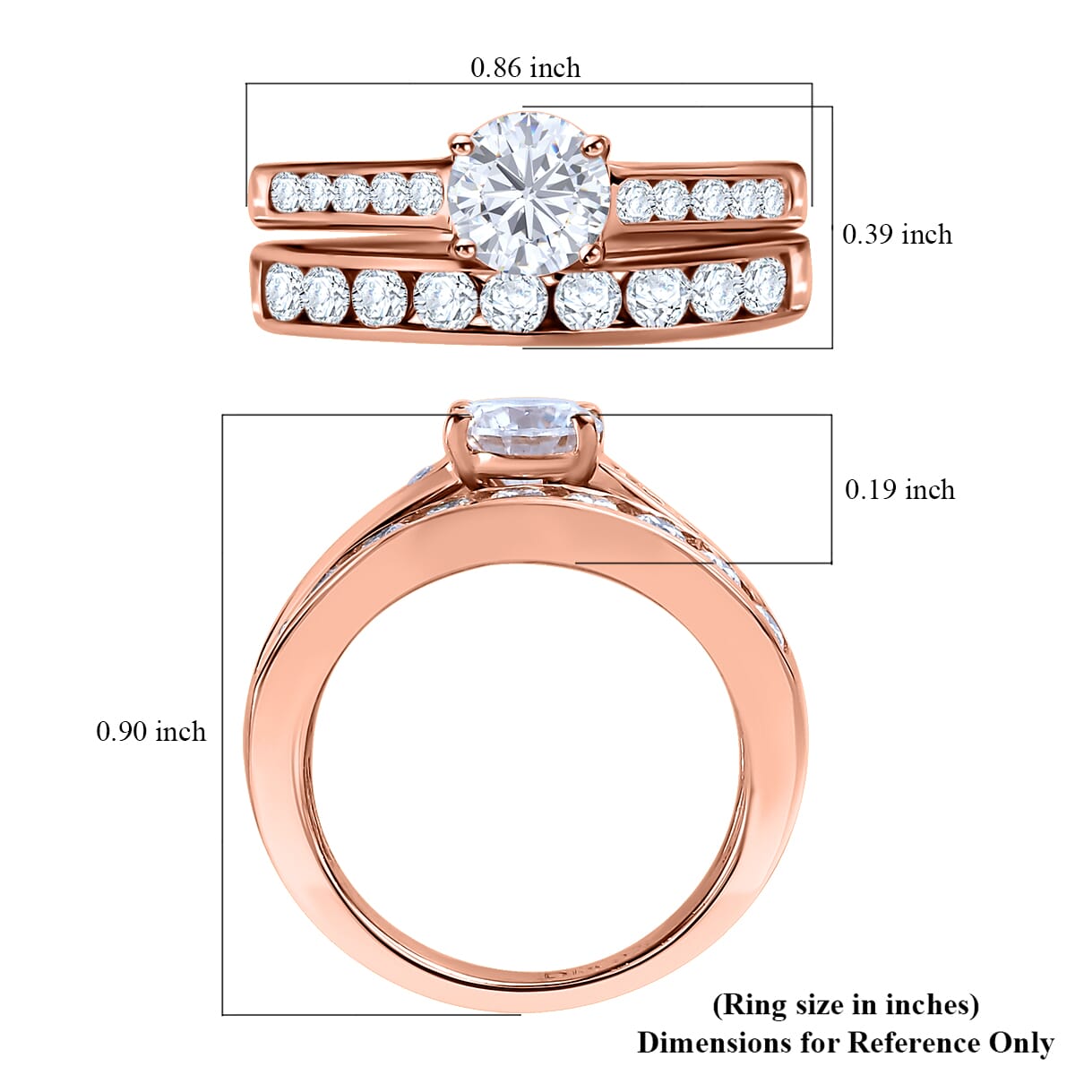 Set of 2 Moissanite 1.50 ctw Stackable Ring in Vermeil Rose Gold Over Sterling Silver (Size 9.0) image number 6