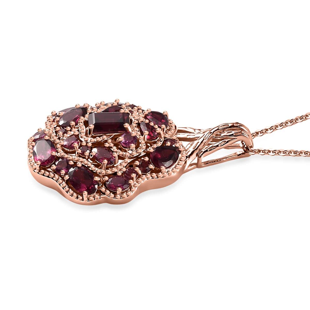 GP Italian Garden Collection Premium Orissa Rhodolite Garnet Pendant Necklace 20 Inches in Vermeil Rose Gold Over Sterling Silver 6.75 ctw image number 3