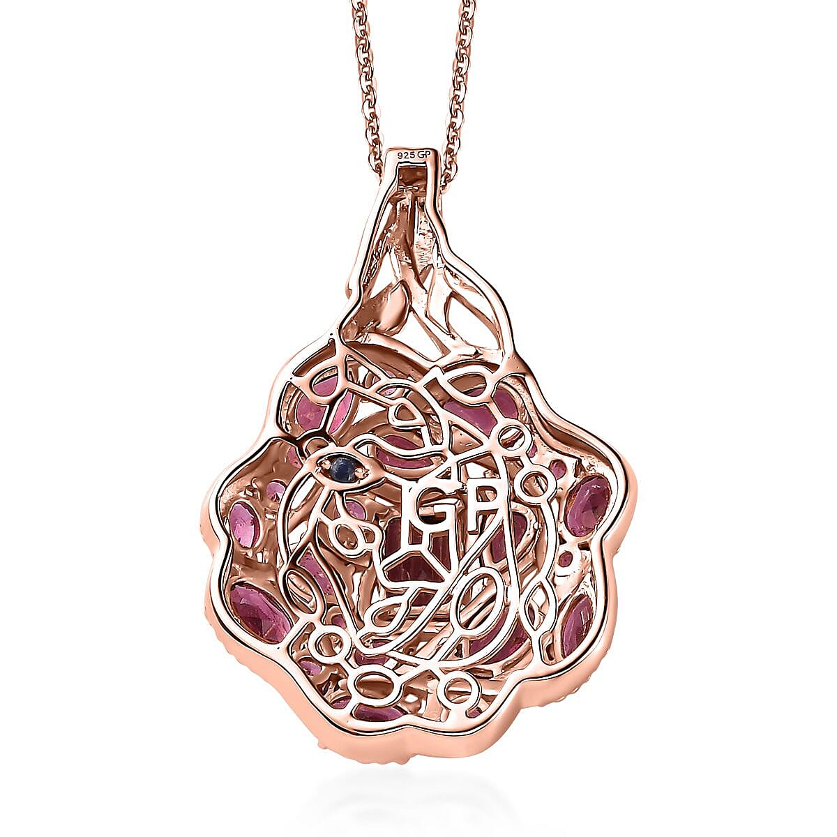 GP Italian Garden Collection Premium Orissa Rhodolite Garnet 6.75 ctw Pendant Necklace 20 Inches in Vermeil Rose Gold Over Sterling Silver
