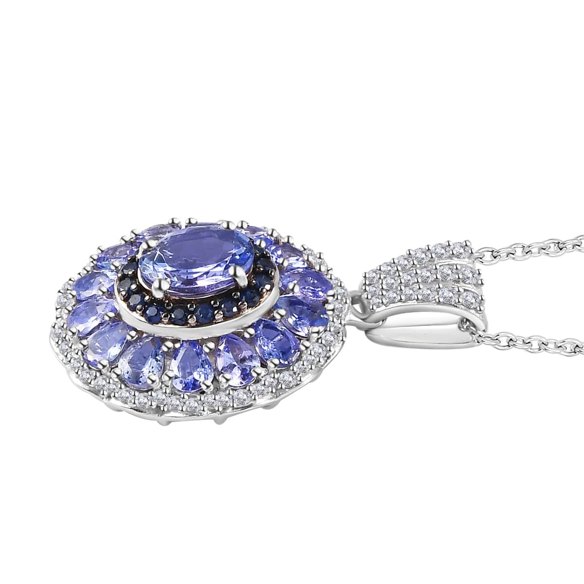 Tanzanite and Multi Gemstone Cocktail Pendant Necklace 20 Inches in Platinum Over Sterling Silver 4.35 ctw image number 3