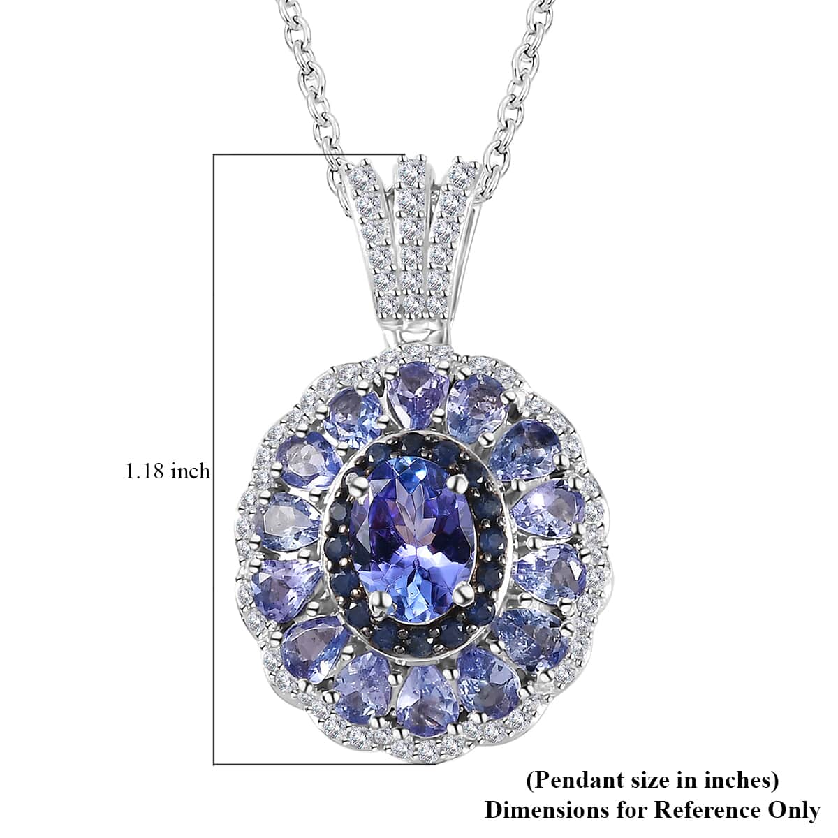 Tanzanite and Multi Gemstone Cocktail Pendant Necklace 20 Inches in Platinum Over Sterling Silver 4.35 ctw image number 6