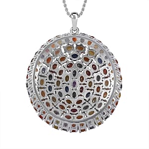 Multi Sapphire 18.15 ctw Pendant Necklace in Rhodium Over Sterling Silver 20 Inches
