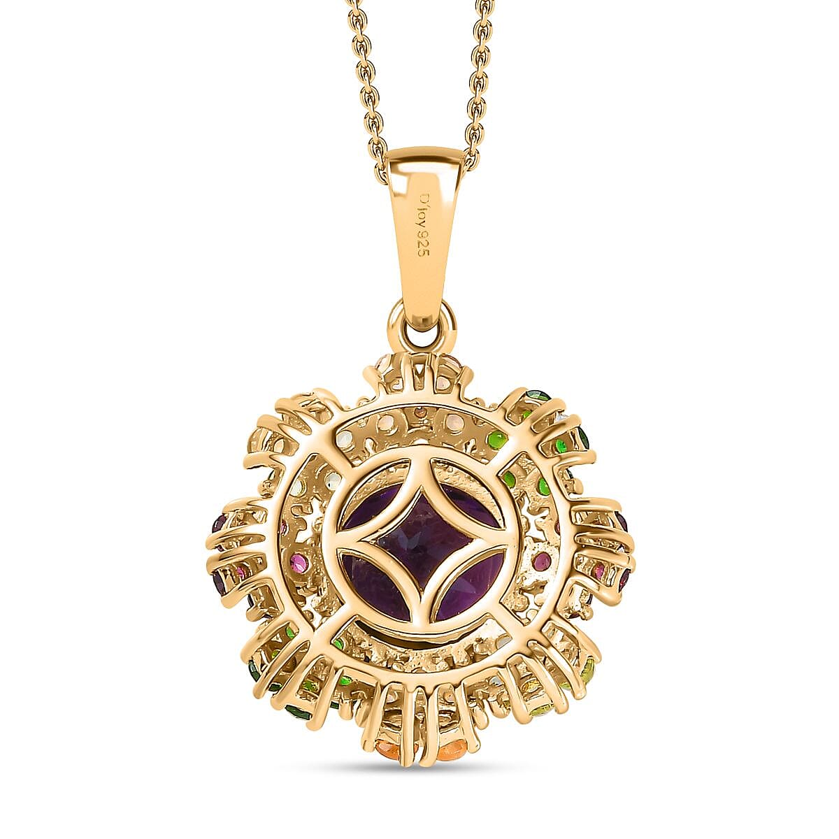 Moroccan Amethyst and Multi Gemstone Floral Pendant Necklace 20 Inches in Vermeil Yellow Gold Over Sterling Silver 5.50 ctw
