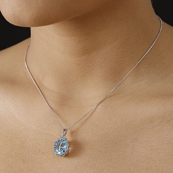 Sky Blue Topaz 8.80 ctw Pendant Necklace in Platinum Over Sterling Silver 20 Inches