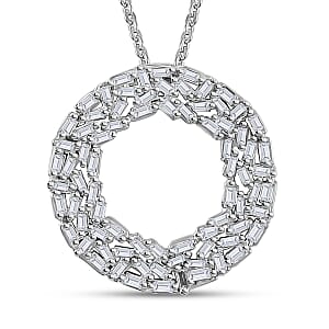 Diamond Circle Pendant Necklace 20 Inches in Platinum Over Sterling Silver 0.50 ctw