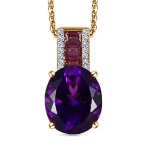 AAA Moroccan Amethyst and Multi Gemstone Pendant Necklace 20 Inches in Vermeil Yellow Gold Over Sterling Silver 5.00 ctw