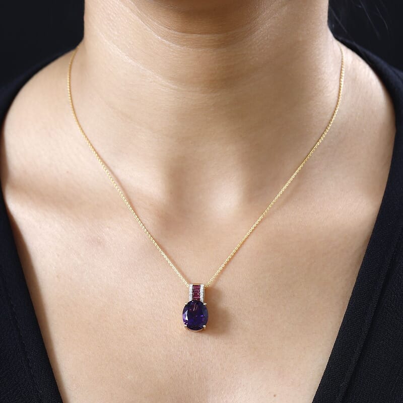 AAA Moroccan Amethyst and Multi Gemstone Pendant Necklace 20 Inches in Vermeil Yellow Gold Over Sterling Silver 5.00 ctw