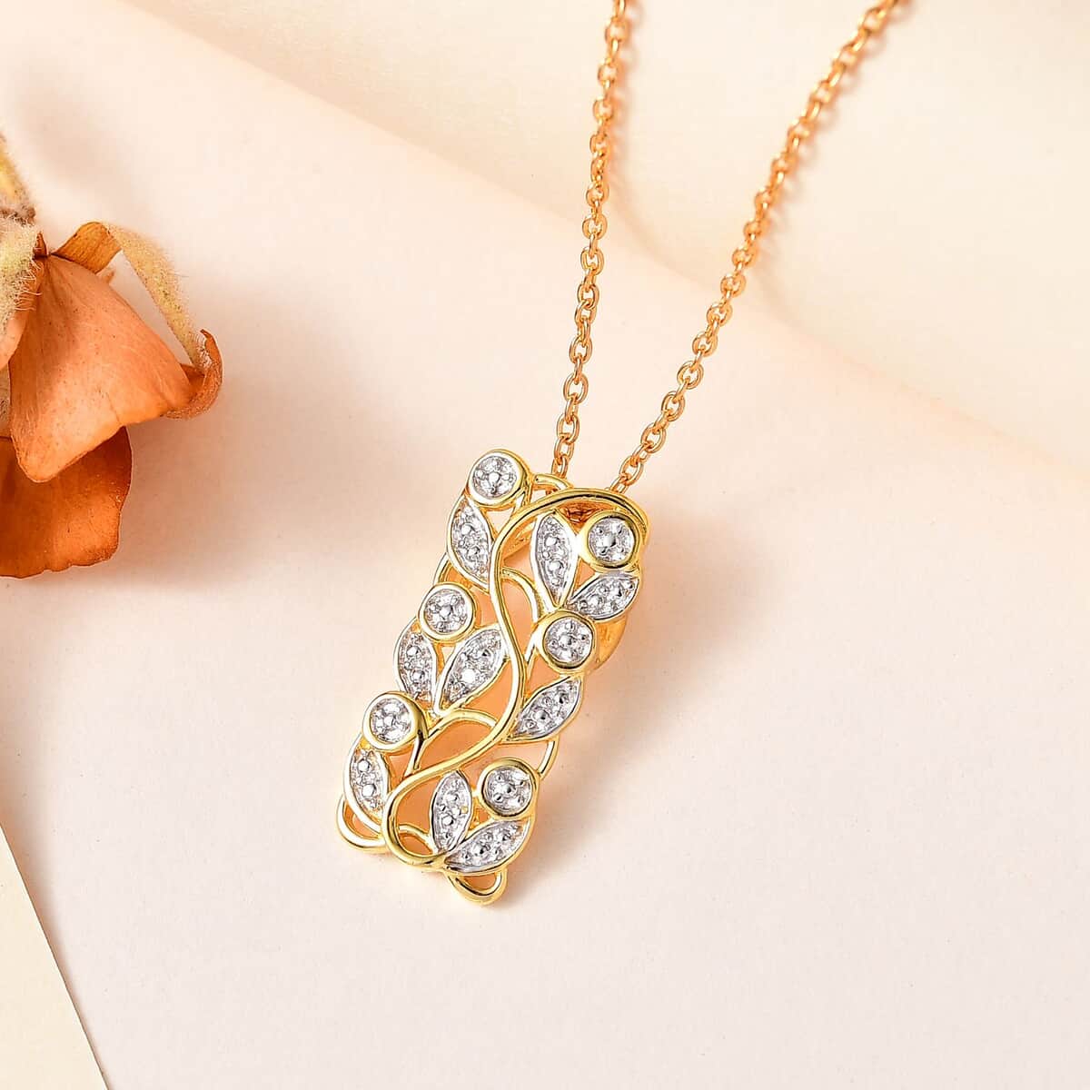 Diamond Accent Pendant Necklace 20 Inches in Vermeil Yellow Gold Over Sterling Silver image number 1