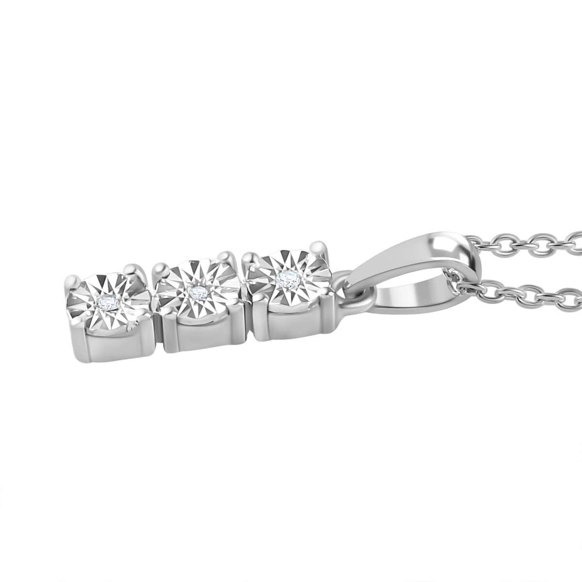 Diamond 3 Stone Pendant, Solitaire Stud Earrings and Tennis Bracelet (7.25 In) in Platinum Over Sterling Silver 0.20 ctw image number 6