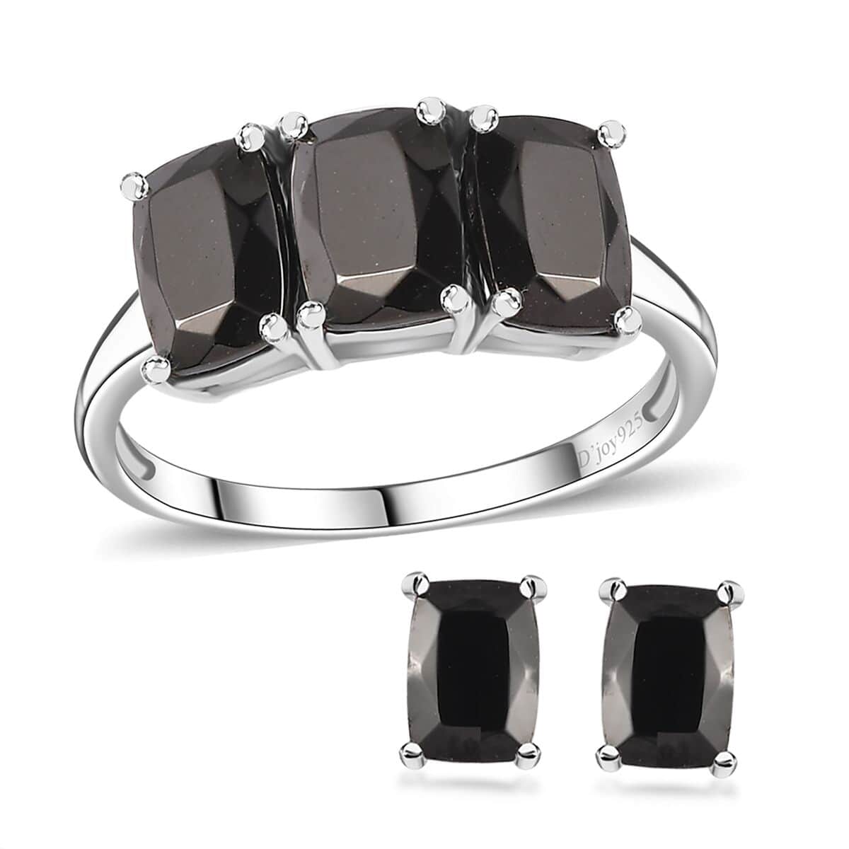 Elite Shungite Ring (Size 5.0) and Solitaire Stud Earrings in Platinum Over Sterling Silver 2.15 ctw image number 0